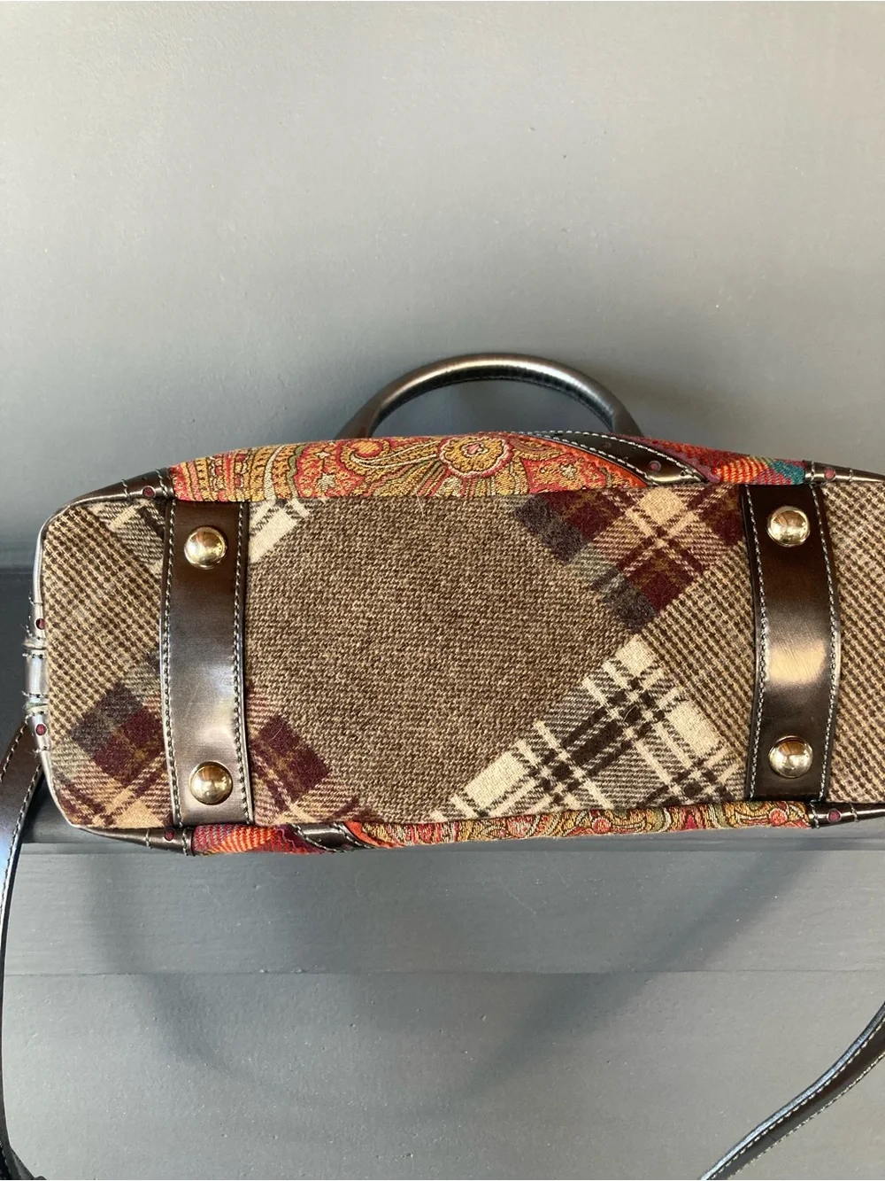 Etro Multicolor Plaid & Paisley Satchel Handbag